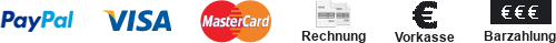 PayPal, Visa, Mastercard, Rechnung, Vorkasse, Barzahlung